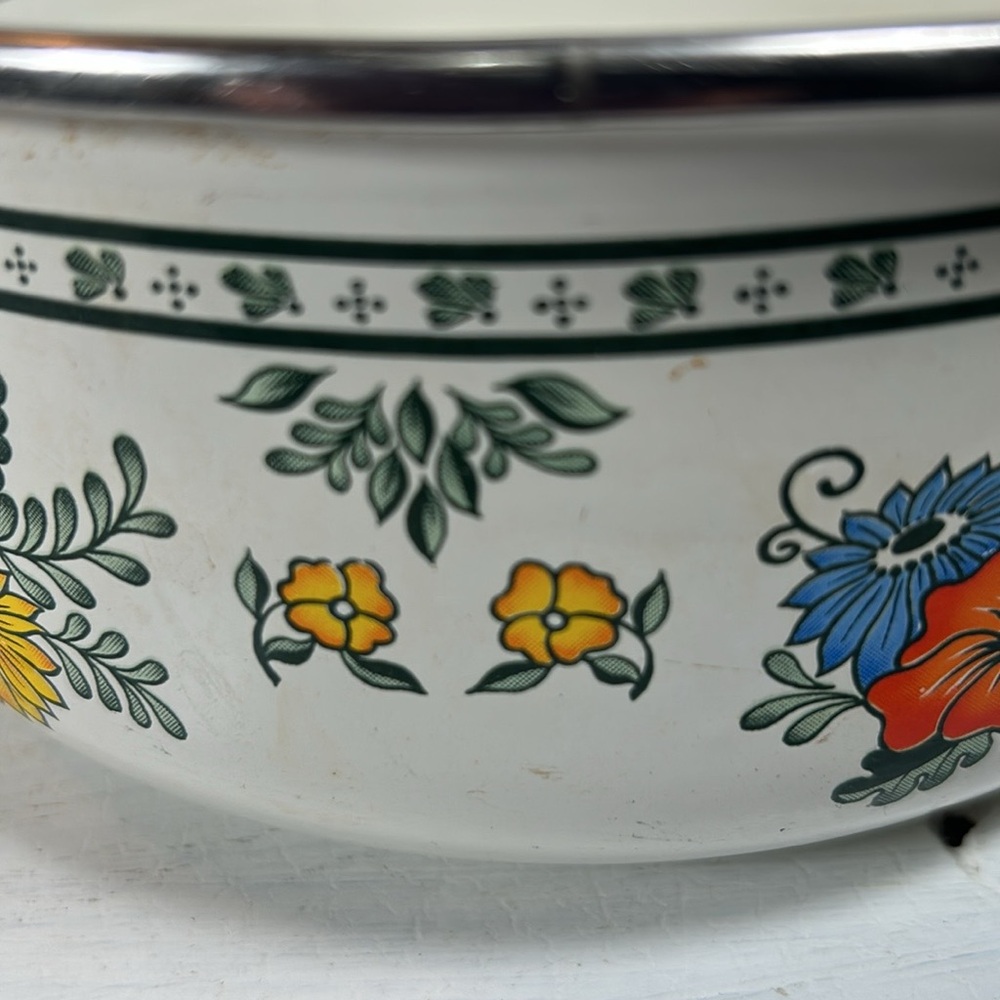 VTG Enamelware Old Amsterdam Floral & Leaf Mixing Nesting Stackable 3 Bowls - Picture 15 of 15